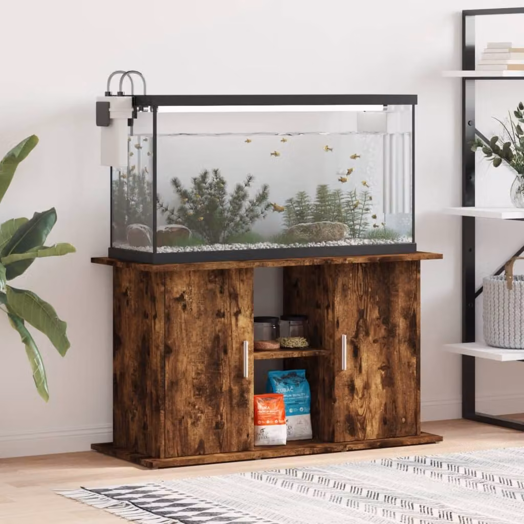 vidaXL Supporto Acquario Moderno in Legno Rovere con Ante a Battente e Ripiani Interni, Colore Marrone, L 101 cm x P 41 cm x H 58 cm