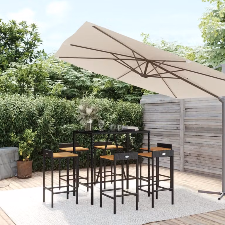 Maison Exclusive - Set da bar da giardino 7 pezzi in polyrattan nero e legno massello di acacia