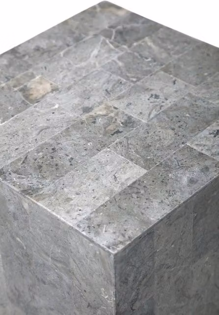 Colonna Inay in pietra fossile Gray Stone e compensato marino, design moderno, L/P/H: 35 x 35 x 80 cm