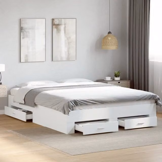 Giroletto con Cassetti-Struttura Letto con contenitore Bianco 140x200 cm in Legno Multistrato 129107