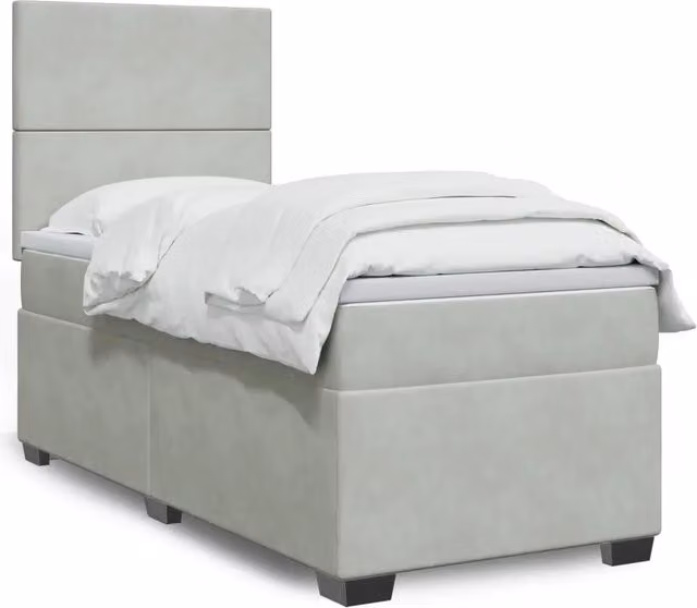 Letto con Giroletto a Molle e Materasso Ibrido vidaXL in Velluto Grigio e Bianco L/P: 80 x 200 cm