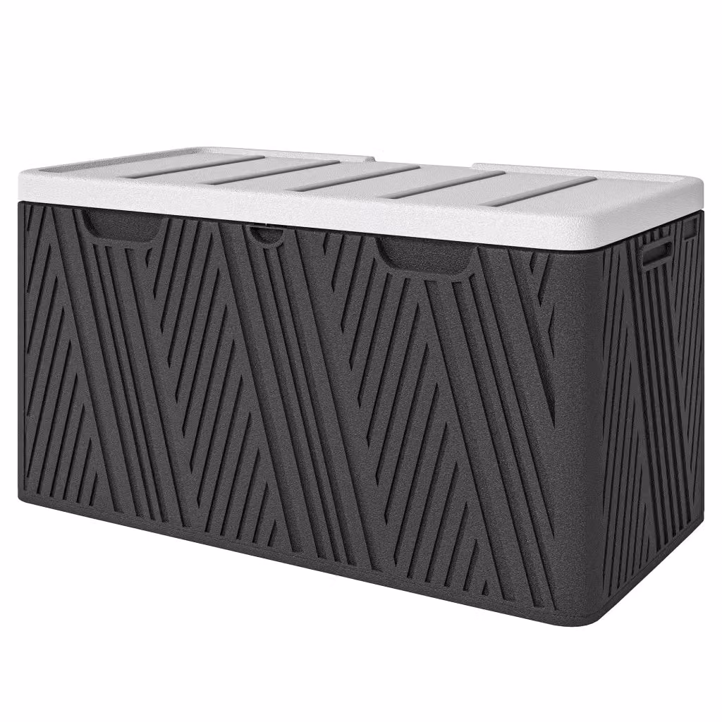 Panca Contenitore da Giardino in HDPE con 2 Maniglie Laterali e Leva a Gas, Capacità 380L, L/P/H: 115 x 60 x 60 cm, Nero e Grigio – 2