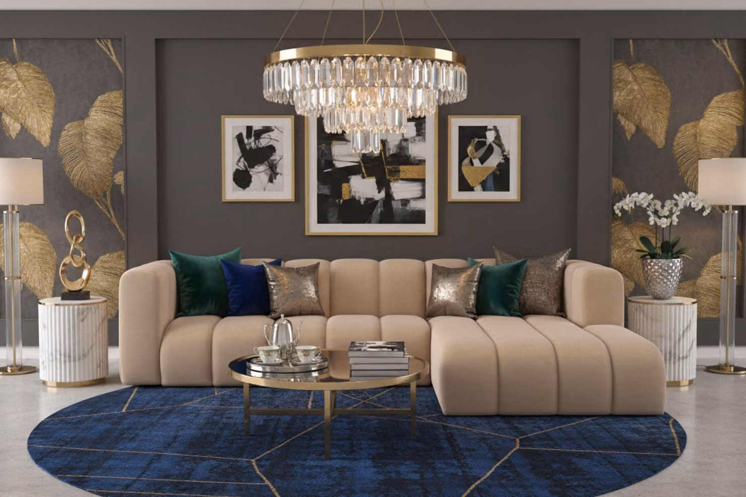 Divano angolare Kaiser Möbel a forma di L Grand L 287 cm, tessuto velour Salvador, beige, destro