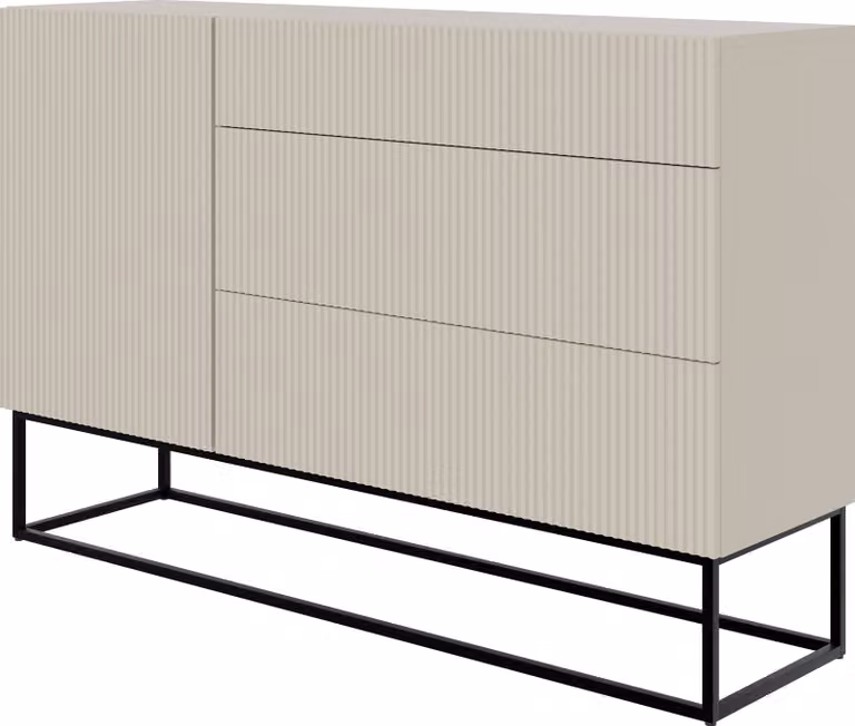 Selsey Veldio - Credenza con cassetti, grigio-beige con struttura in metallo nero, 140 cm