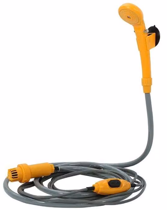 Doccia da campeggio portatile - Doccia da esterno portatile - Con pompa - 12 V - Ideale per il campeggio e l'auto - Con tubo flessibile e getto.