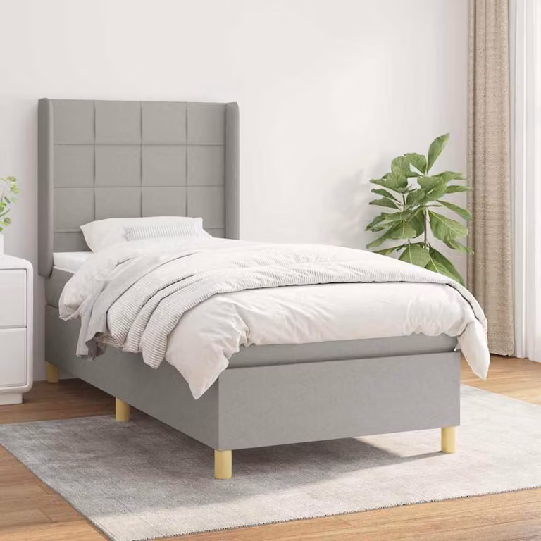 vidaXL Giroletto a Molle Ibrido con Materasso in Tessuto Grigio Chiaro e Bianco L/P/H: 200 x 100 x 128 cm