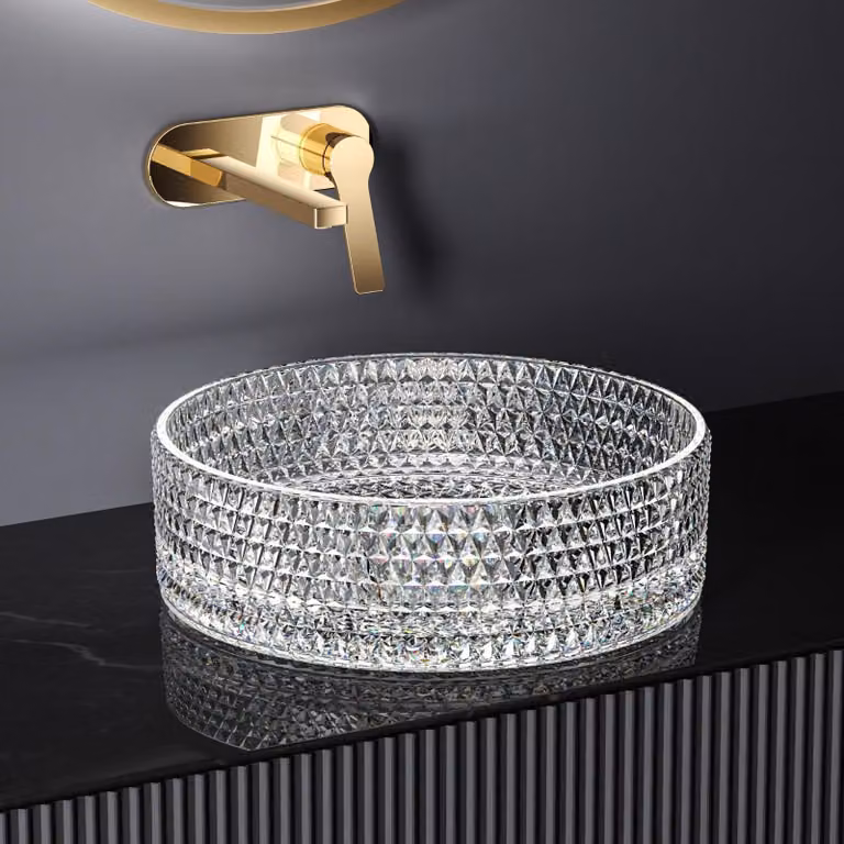 EMKE, lavabo in vetro, 36x36 cm, forma rotonda, trasparente