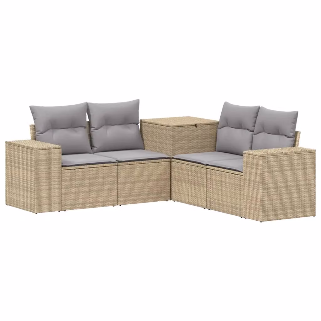 Set di divani da giardino a L vidaXL in polyrattan con pouf e cuscini, Beige e Grigio – 2