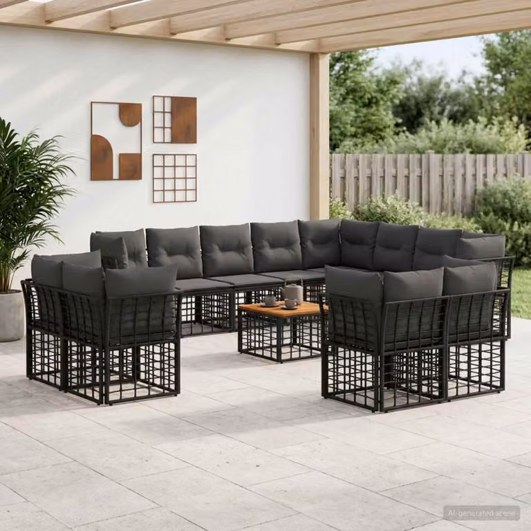 Maison Exclusive - Set da esterno per divano, 13 pezzi, colore nero e grigio scuro, realizzato in poliestere