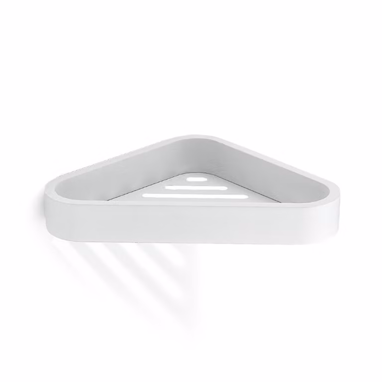 Portaoggetti angolare per doccia da muro in ottone, acciaio inox AISI 304 e Cromall 3283 Gedy serie OUTLINE Bianco Opaco