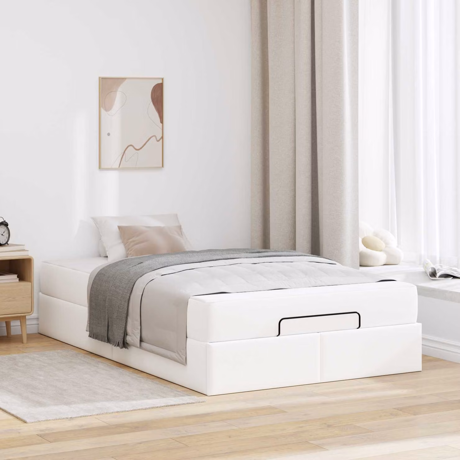 Set letto vidaXL con struttura in legno e materasso in schiuma, colore bianco, L/P/H: 200 x 120 x 43,5 cm