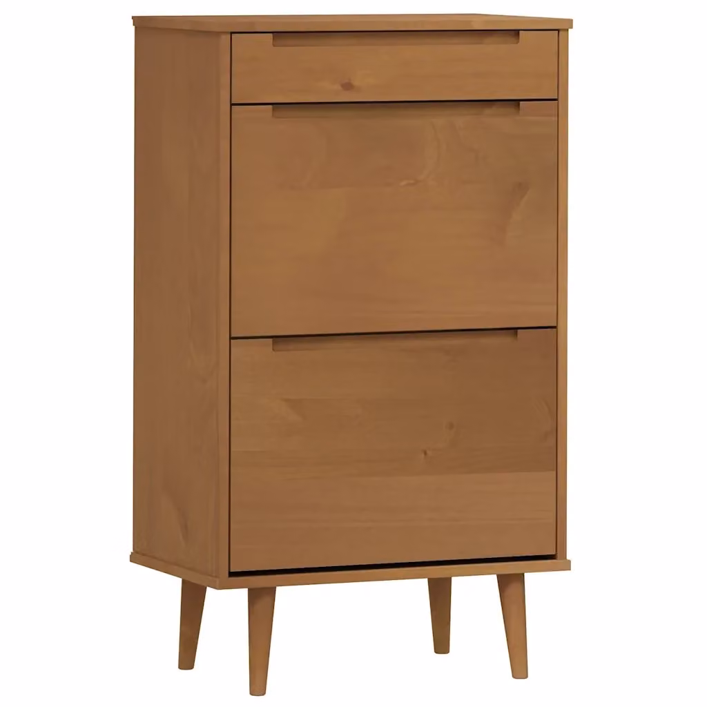 Scarpiera-Scaffale MOLDE Design Mania in Legno di Pino Marrone con Scomparti Basculanti L: 59,5 cm, P: 35 cm, H: 103 cm – 2