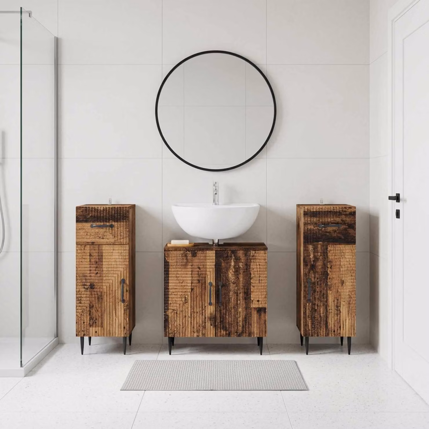 Set di armadietti da bagno vidaXL HAARLEM in 3 pezzi, stile minimalista, colore marrone, legno antico