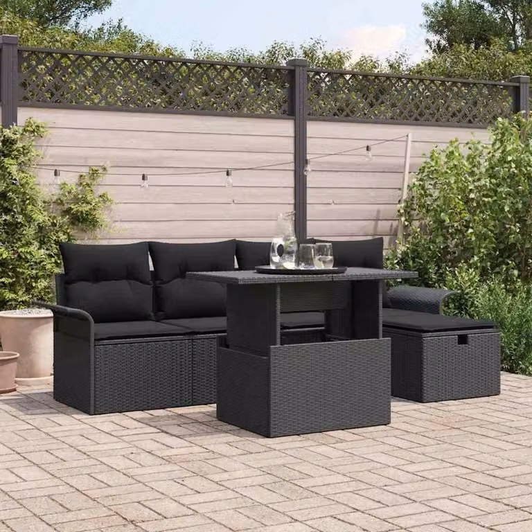 Maison Exclusive - Set da giardino composto da 6 pezzi, divano in rattan sintetico nero