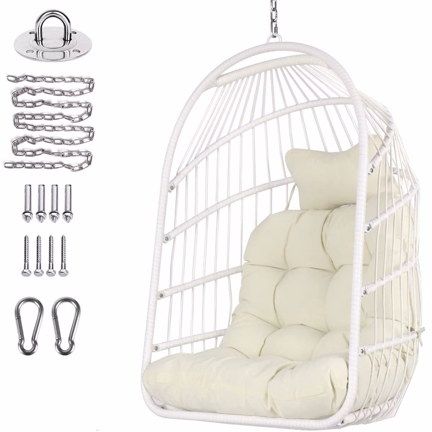 Sedia a dondolo in rattan, con design pieghevole e cuscino resistente ai raggi UV