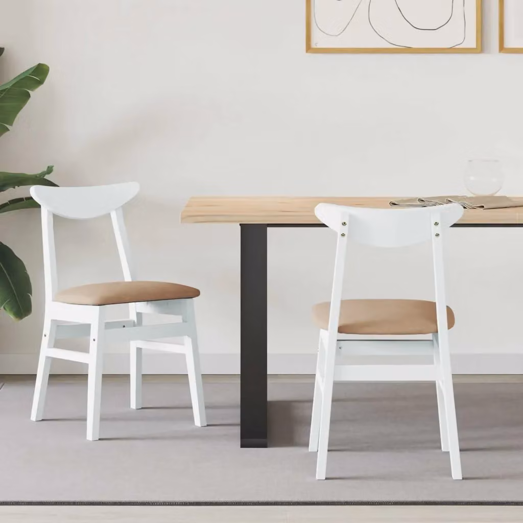 Set di 2 sedie da pranzo e cucina moderne in legno e tessuto bianco L: 42 cm, P: 47.5 cm, H: 81 cm – 2
