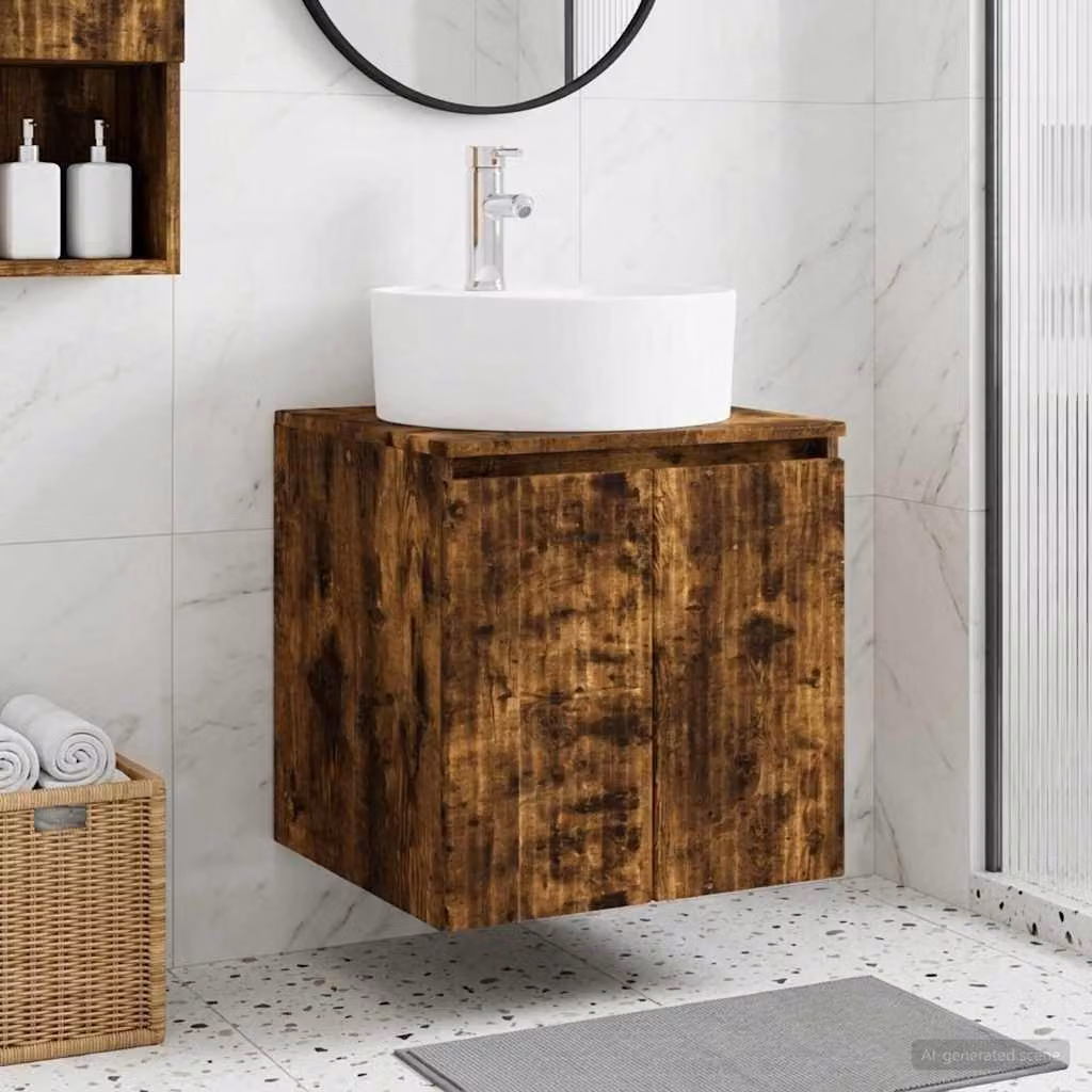 Mobile Lavabo da Parete vidaXL in Rovere Fumo, Design Moderno, L 49,5 x P 44,5 x H 65 cm