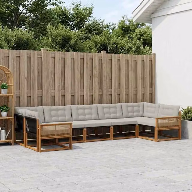 Set di divani da esterno 7 pz Naturale e Grigio Chiaro 3381667