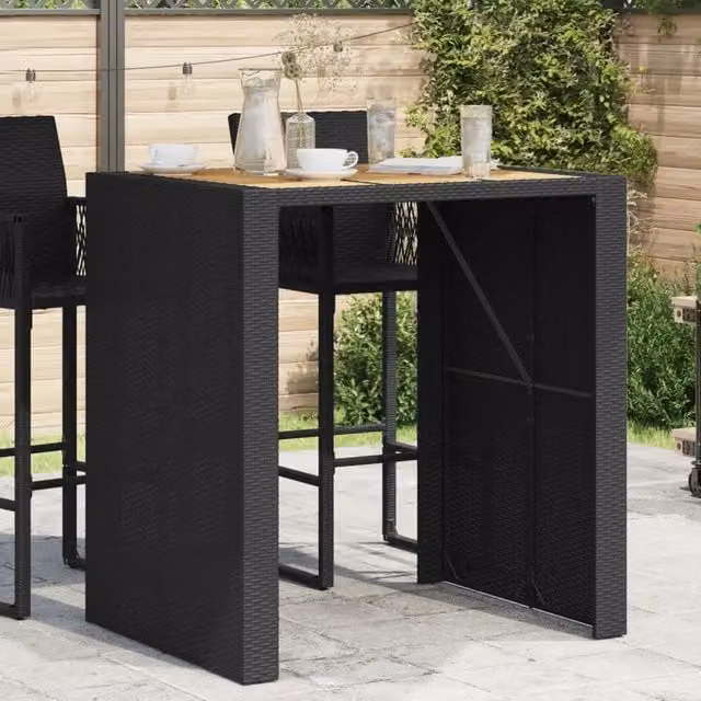 Tavolo da bar da giardino vidaXL in acacia e polyrattan nero L: 105 cm, P: 80 cm, H: 110 cm