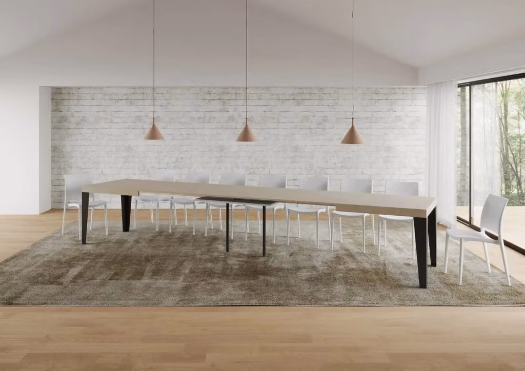 Tavolo allungabile Flaris moderno con piano in laminato cashmere e gambe in metallo antracite L/P: 90 x 200/460 cm – 2