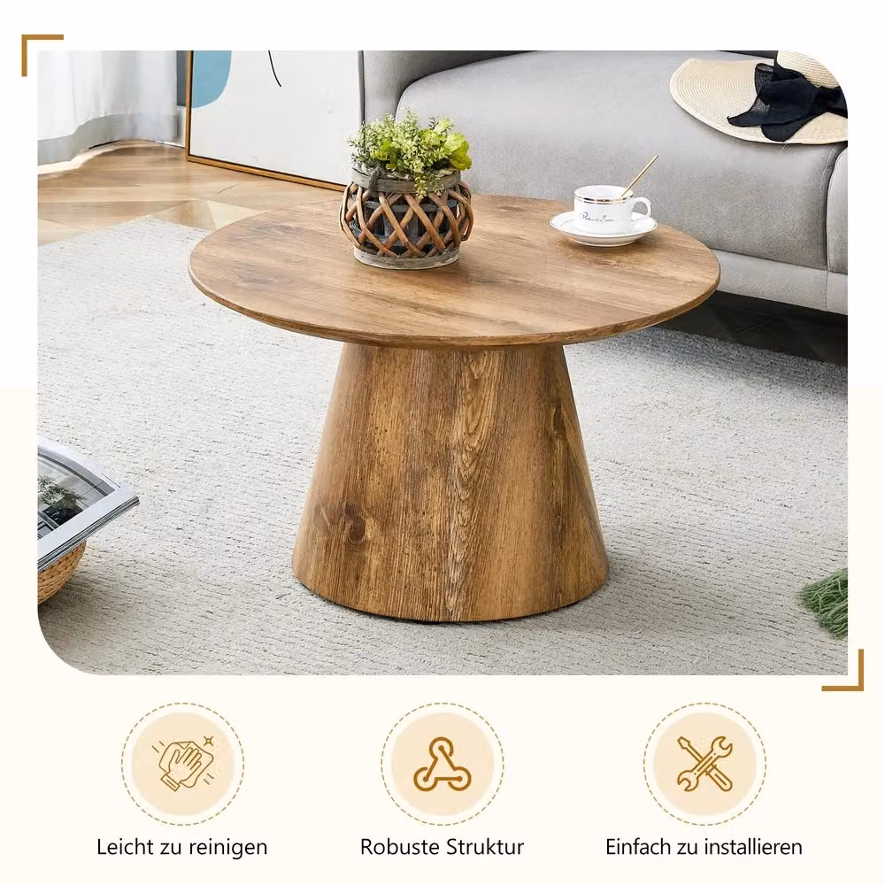 Tavolino da caffè rotondo MINIMAL in legno MDF marrone L: 60 cm, H: 35 cm – 2