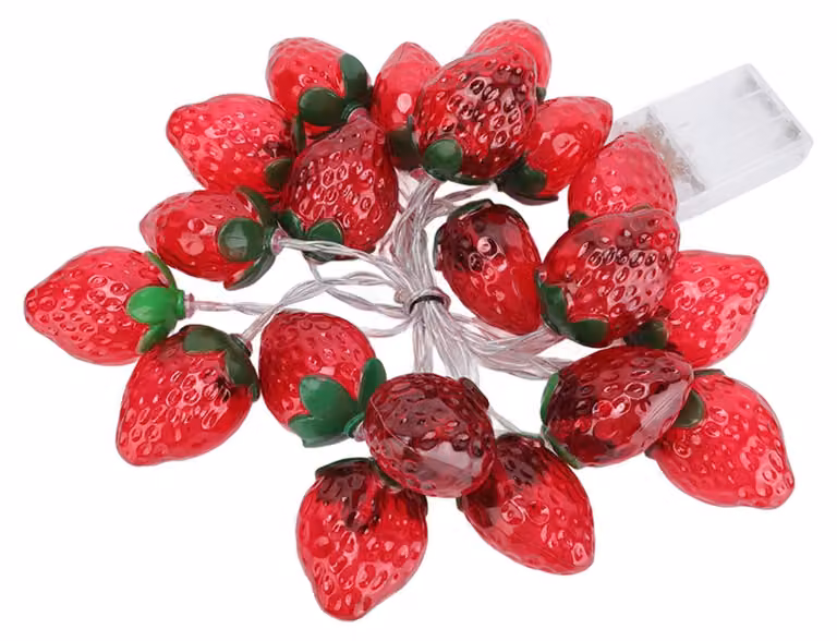 Catena luminosa a forma di fragola, 20 LED, 3 metri, alimentata a batteria, luce bianco caldo