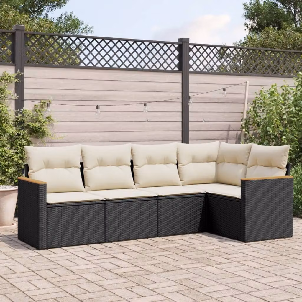 Set di divani da giardino vidaXL a forma di L in polyrattan nero con cuscini inclusi e coperture rimovibili – 1