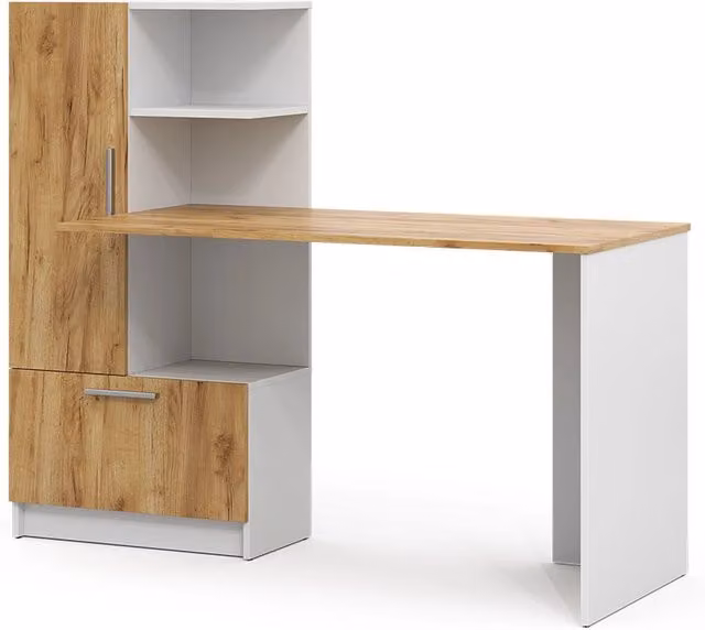 Scrivania da ufficio Vicco Tomy moderna in bianco e oro, L 150 x P 59 cm