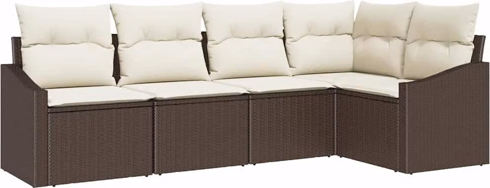 Set di divani con cuscino 5 pcs Marrone polyrattan