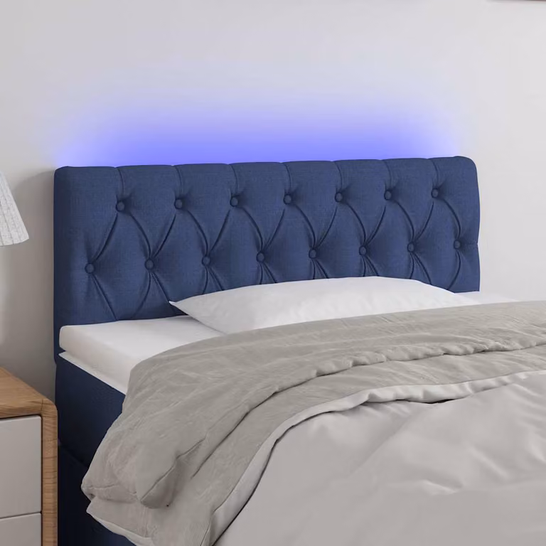 Testiera per letto vidaXL in tessuto blu con illuminazione LED e porta di ricarica USB, L 100 x P 7 x H 78/88 cm