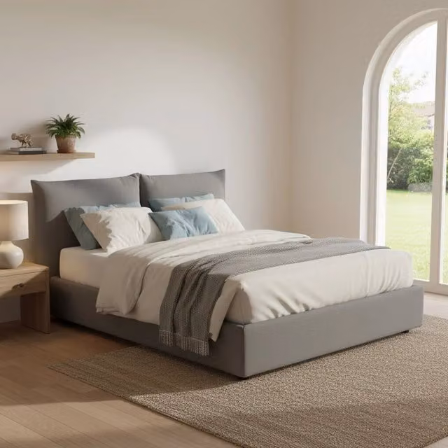 Letto Matrimoniale Alizarin Talamo Italia con Contenitore a Alzata, Rivestimento in Tessuto Sfoderabile, Grigio, 160x200 cm