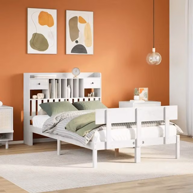 Letto Libreria senza Materasso Bianco 135x190 cm Legno di Pino 3321825