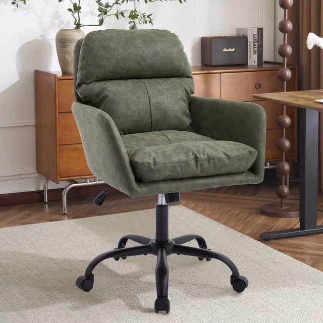 Sedia da ufficio in ecopelle PU verde con base nera