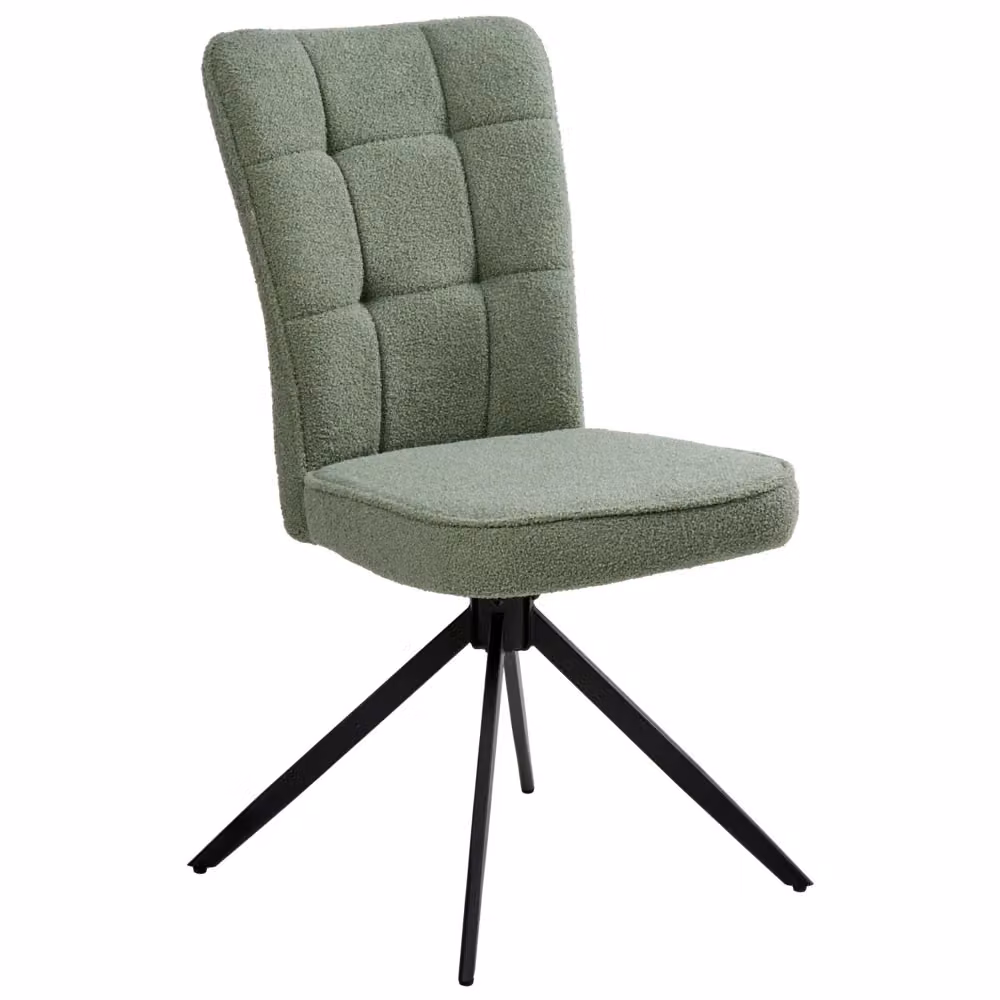 Set di 2 sedie da pranzo girevoli BELIANI in tessuto bouclé verde chiaro con base in metallo nero – 2