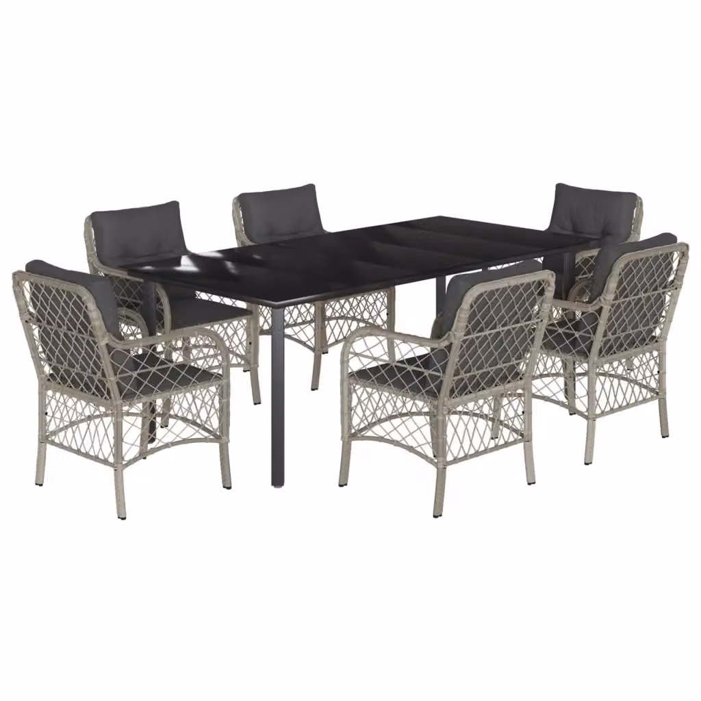 Set da pranzo da giardino vidaXL in polyrattan con piano in vetro, 7 pezzi, antracite – 2
