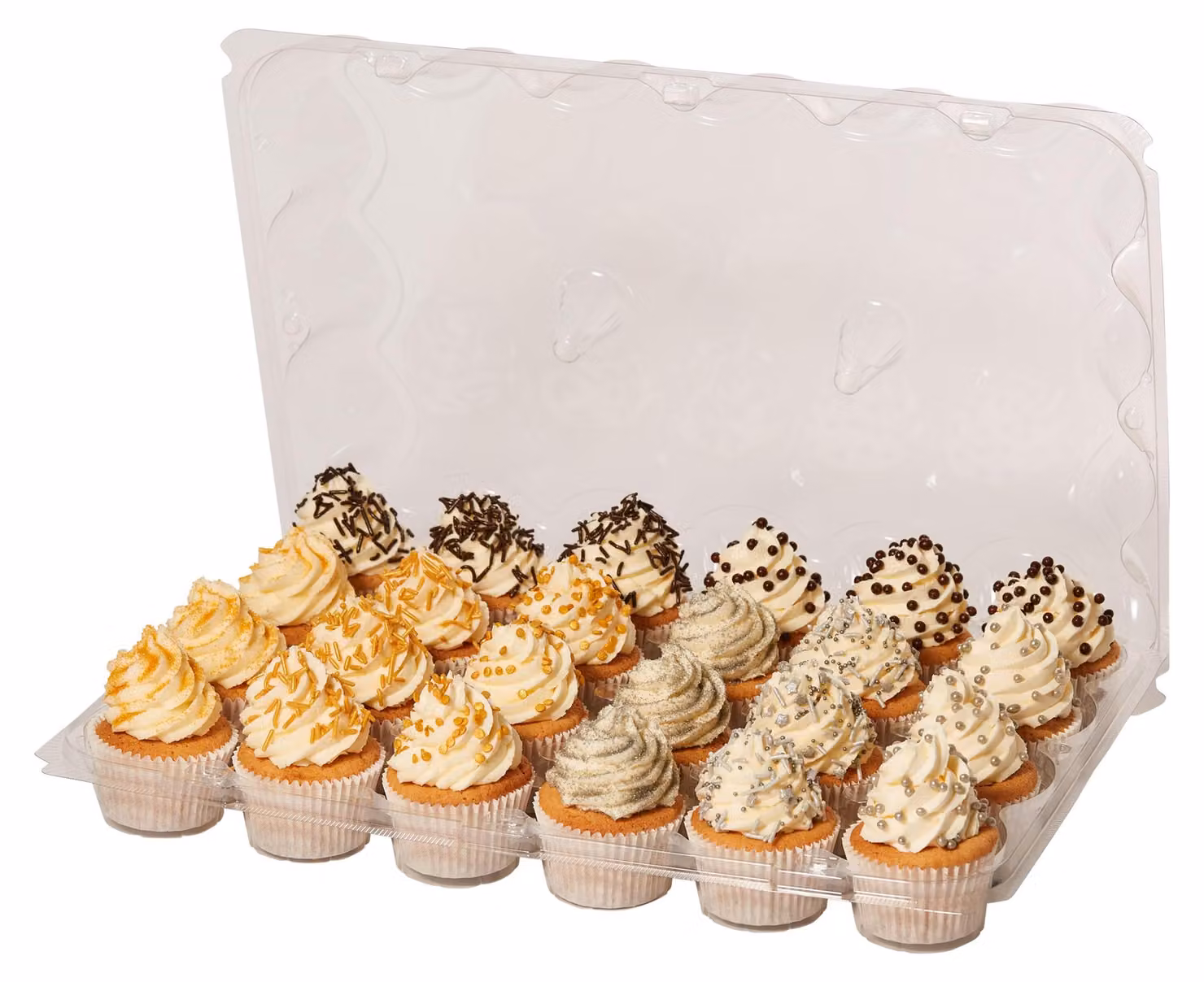 Set di 3 contenitori riutilizzabili in plastica per cupcakes (24 cavità)