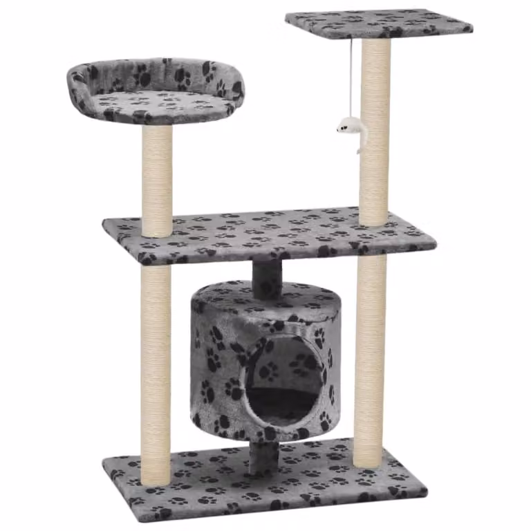 vidaXL Tiragraffi per gatti in sisal 95 cm grigio con impronta di zampa