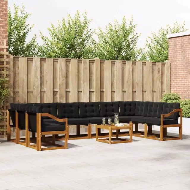 Set di divani da esterno 11 pz Naturale e Nero 3369131