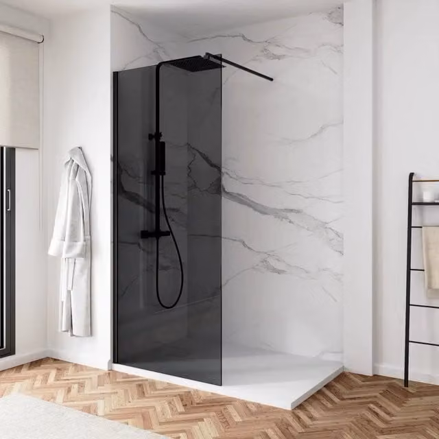 Doccia walk-in 120 cm vetro 8mm anticalcare fumé h200 profili neri | Keros