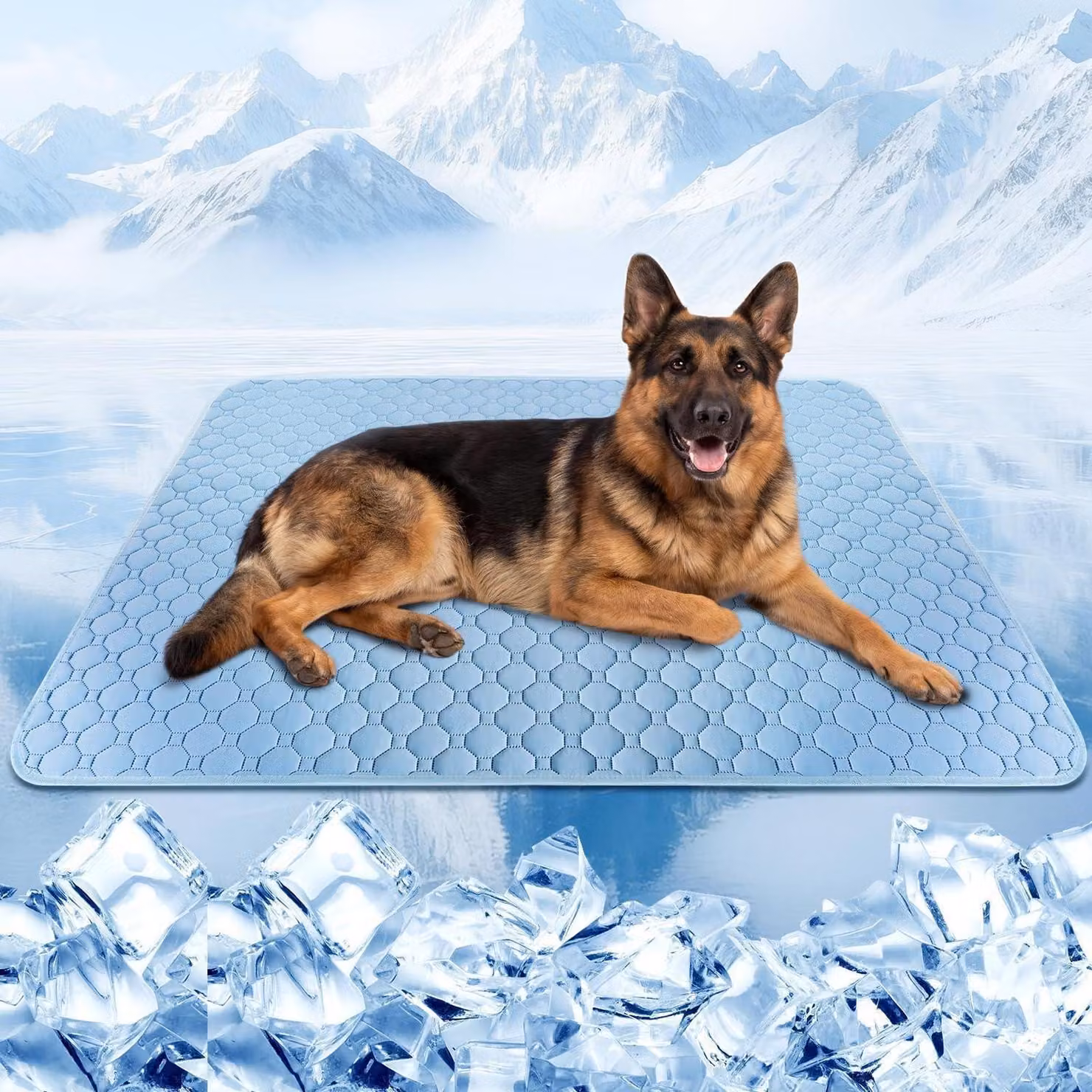 Tappetino refrigerante XXL per cani, realizzato in tessuto "ice-silk", dimensioni 120x90 cm, lavabile, resistente all'acqua, antiscivolo, ideale per l'estate