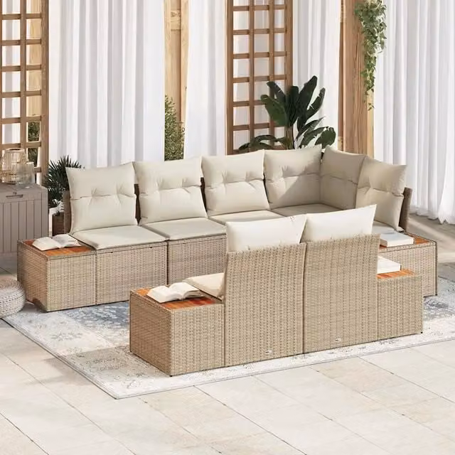 Set Divano da Giardino 7 pz Beige polyrattan 3348107