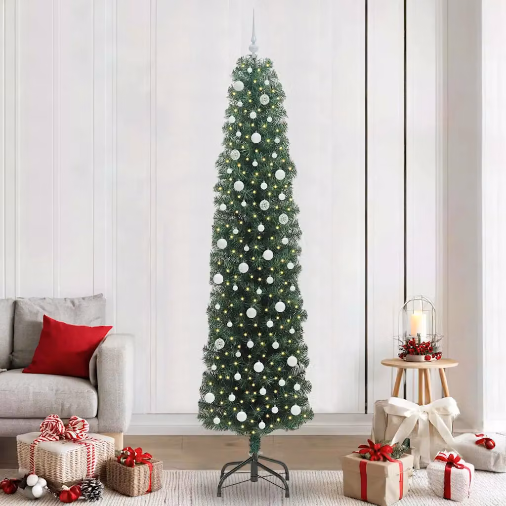 Albero di Natale artificiale moderno vidaXL verde con 300 LED luce bianca calda, Altezza: 240 cm