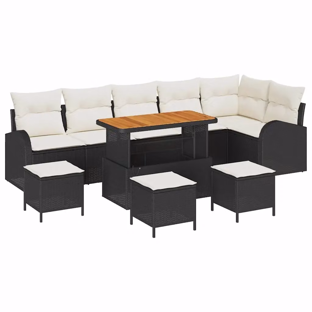Set Divano da Giardino vidaXL a Forma di L in Polyrattan Nero con Cuscini e Tavolino da Caffè – 2