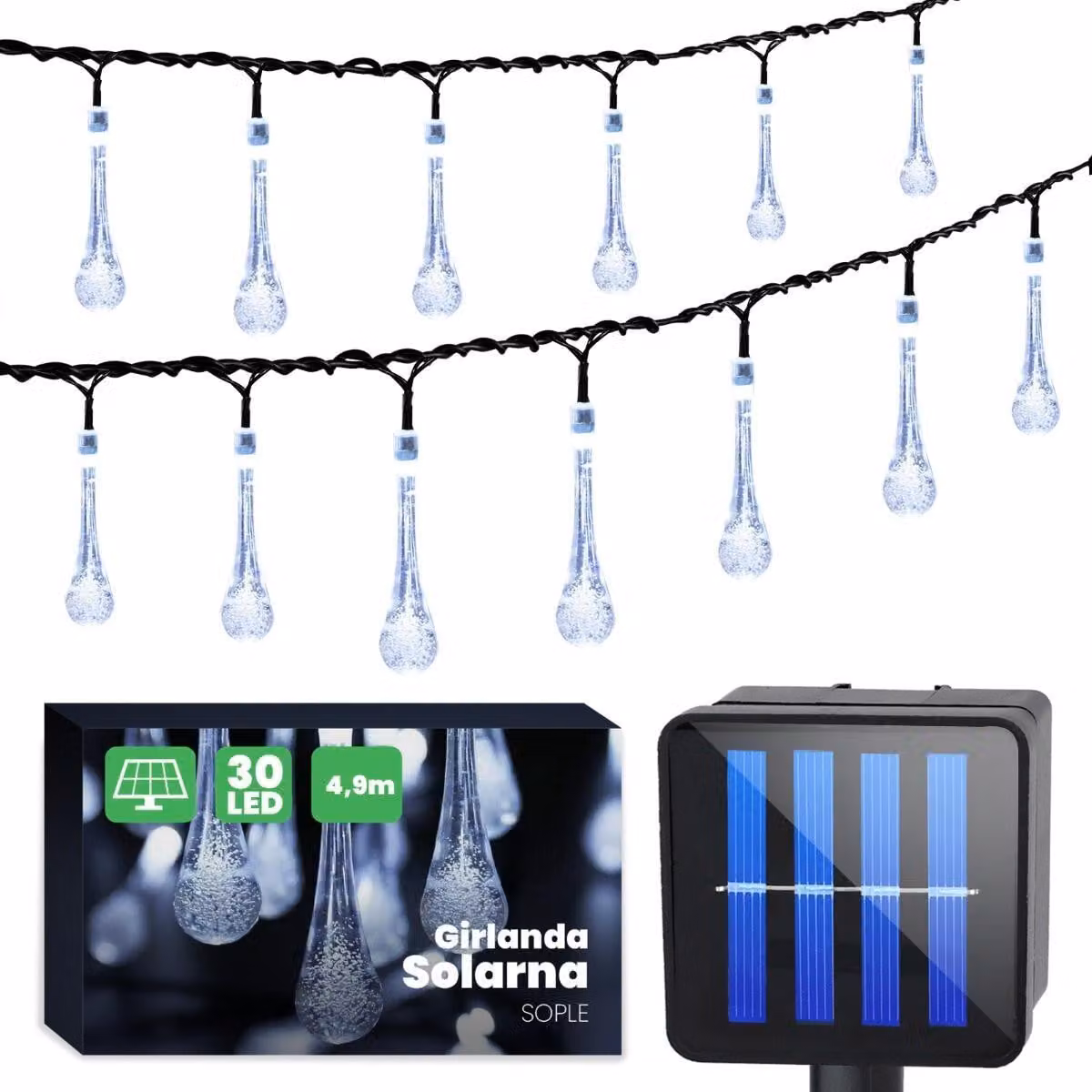 Fata solare luci all'aperto 4,9 M LED luce 20 LED IP44 bianco freddo fata solare festa matrimonio giardino decorazione alimentato ad energia solare gocce terrazza balcone