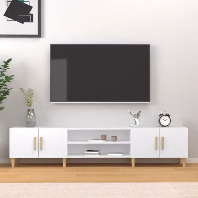 Mobile TV Bianco 180x31,5x40 cm in Legno Massello di Argilla