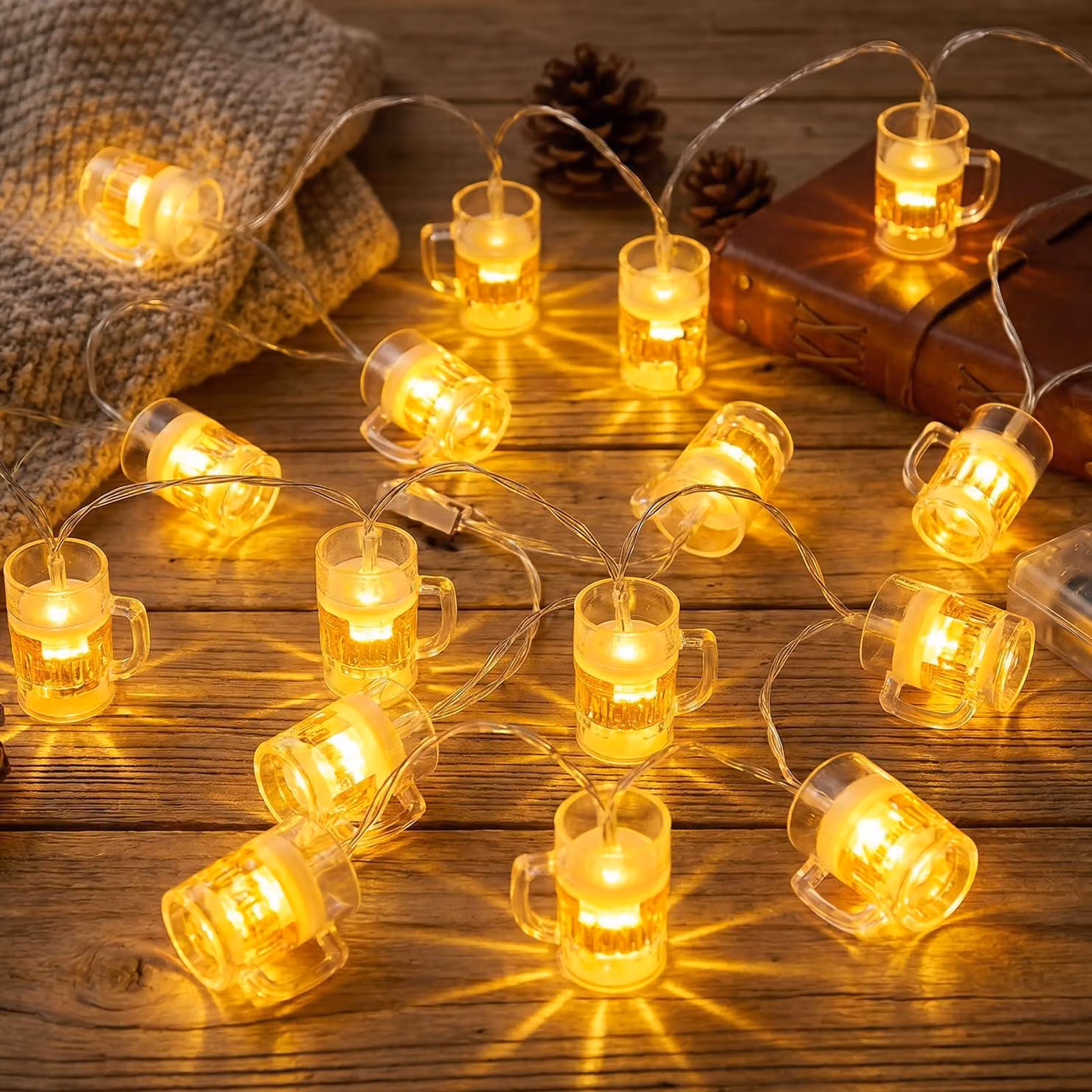 Catena luminosa a LED per bicchieri, 20 lampadine, luce bianca calda, lunghezza 3 metri