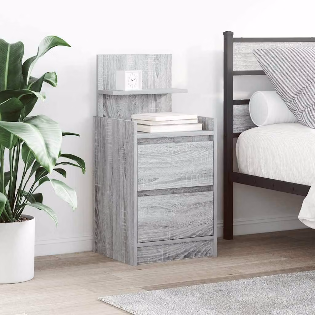 Comodino con 2 Cassetti vidaXL Grigio Moderno L: 38 cm, P: 34 cm, H: 80 cm