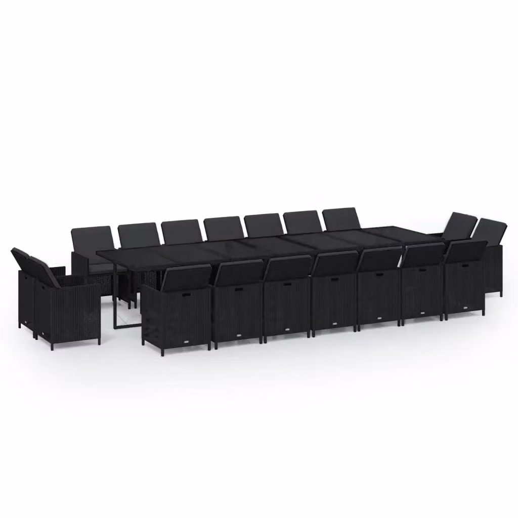 Set da pranzo da giardino moderno vidaXL in polyrattan nero con tavolo in vetro e 19 pezzi – 2
