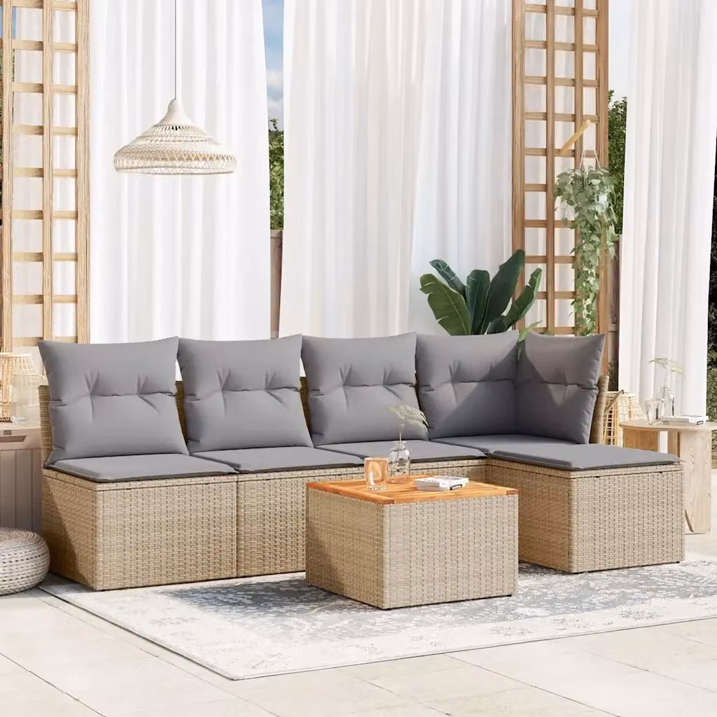 Set Salotto da Giardino 6 Pezzi in Polyrattan con Cuscini Beige e Struttura in Metallo – 2