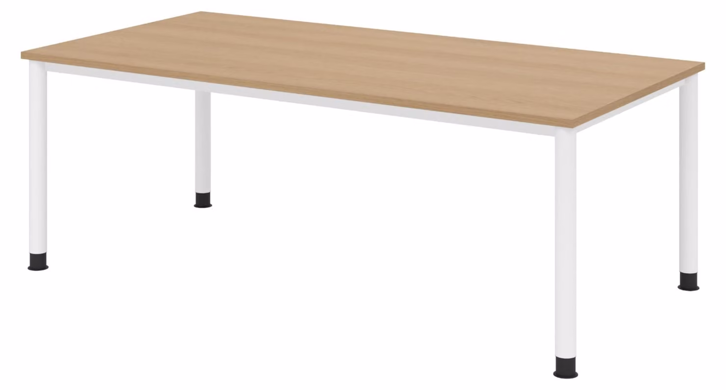 Scrivania bümö Serie H - Dimensioni: 200 x 100 cm, struttura: bianca, finitura: rovere